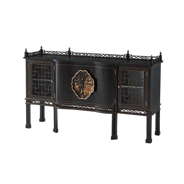 Hand Painted Chinoiserie Serpentine Sideboard
