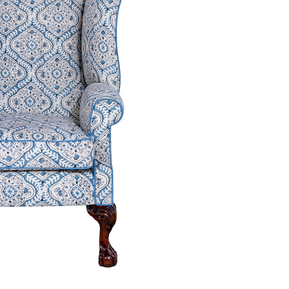 linwood bibi kala fabric on a brights of nettlebed wingchair