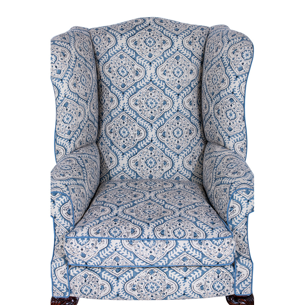 linwood bibi kala fabric on a brights of nettlebed wingchair