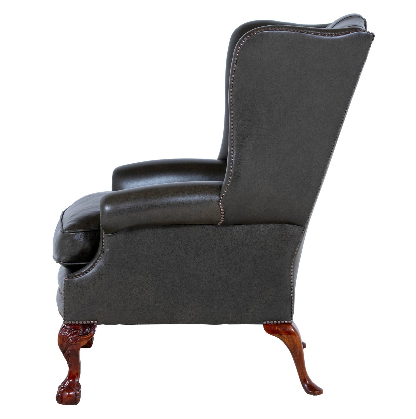 Coleridge Wingchair in Dark Olive Green side view | Brights of Nettlebed