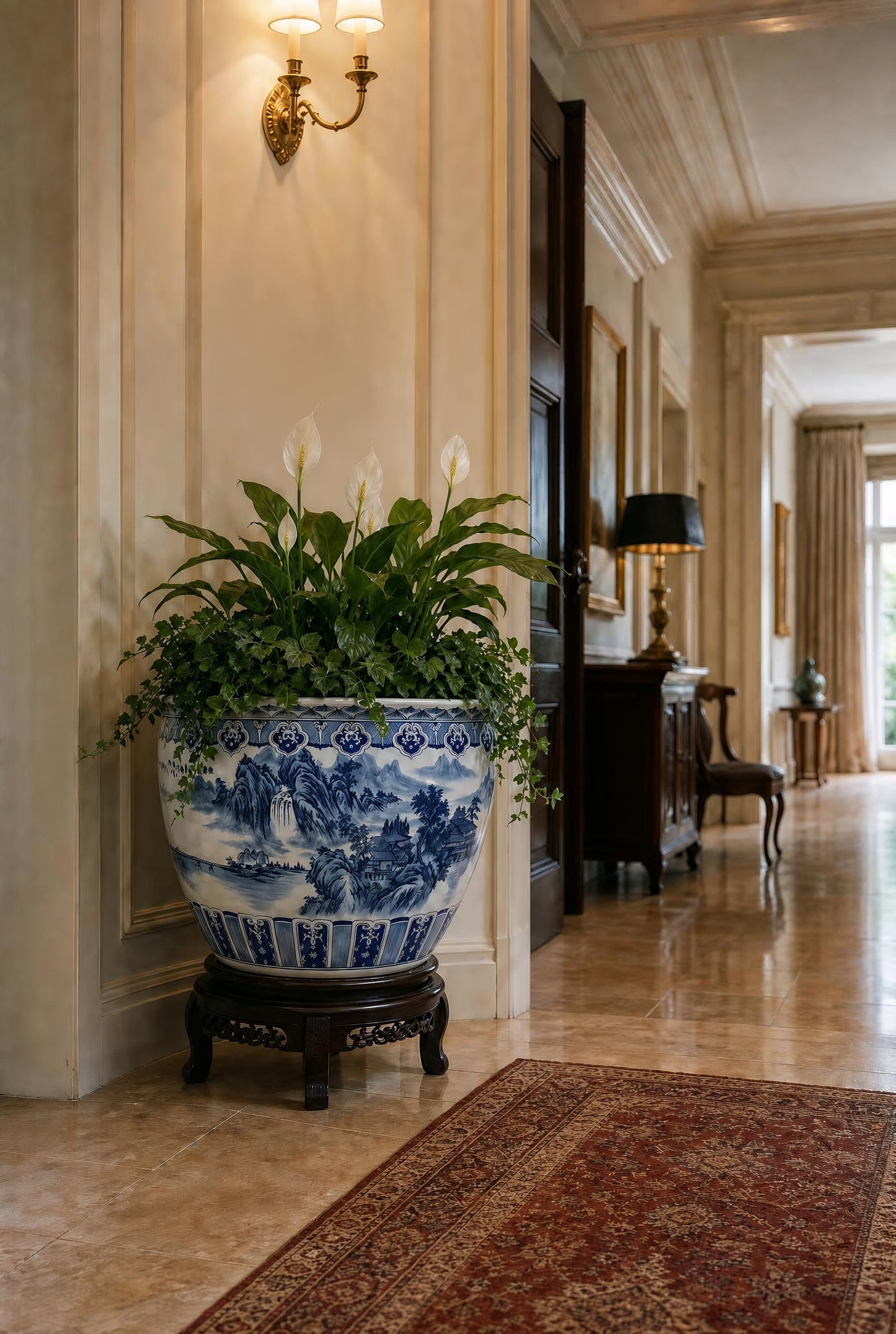 Blue & White Oriental Landscape Planter
