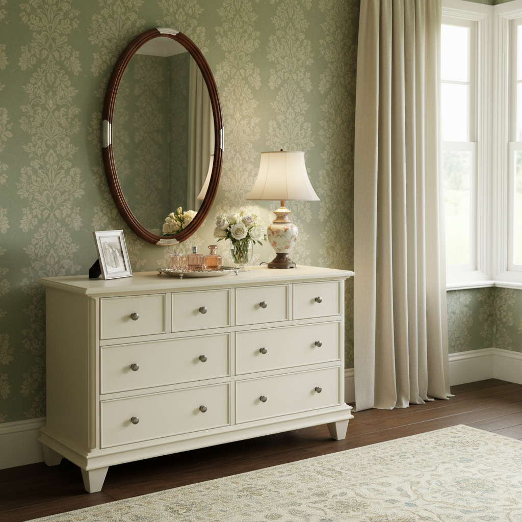 English Bedroom with Dorchester Oval Mirror