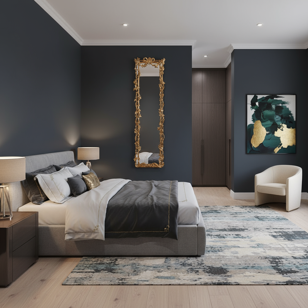 Modern English Bedroom with Napoleon III Mirror