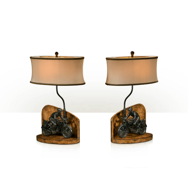 Pair of 1930s Style Motorcycle Table Lamps