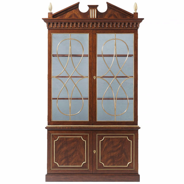 Swirl mahogany display cabinet with decorative glazed doors