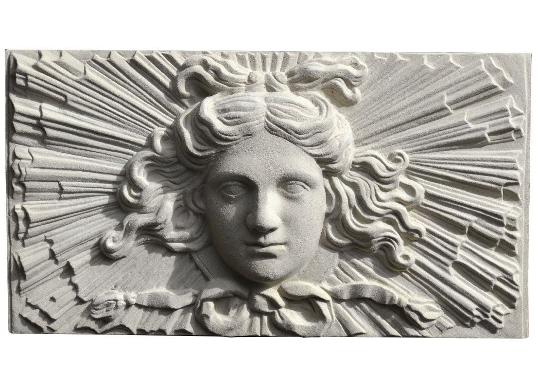 Hand Carved Soane Apollo Sunburst Stone Wall Plaque