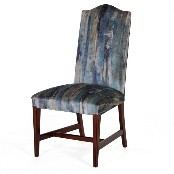Mahogany upholstered back dining chair in Wemyss Monviso