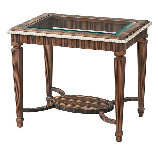 Neoclassical Ebony Side Table with Glass Top