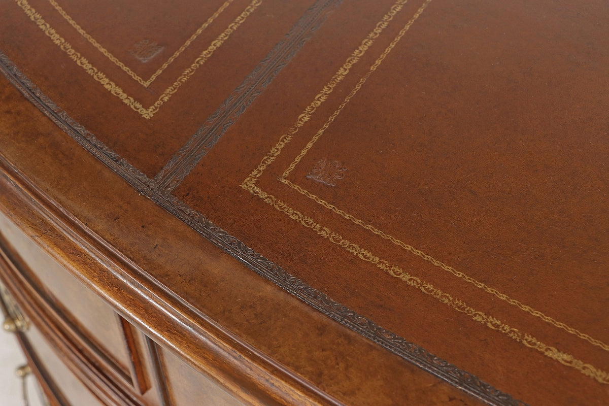 Burr Walnut Oval Partners Pedestal Desk