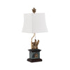 Brass griffin and mahogany table lamp