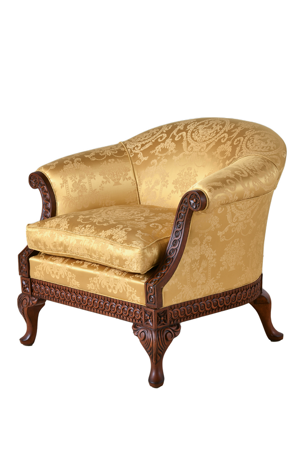 Pride chair with feather seat cushion, in Gainsborough Country Garden Old Gold