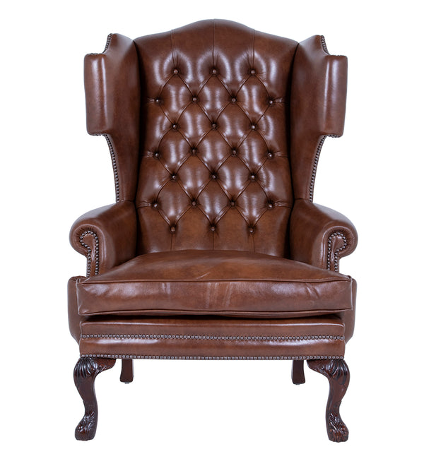 Elizabethan leather wingchair handmade