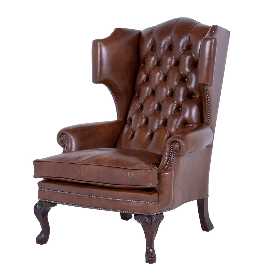 Elizabethan leather wingchair handmade