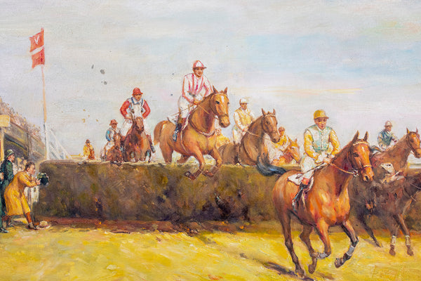 Oil Painting after The Grand National Steeplechase: Valentines Jump by John Sanderson Wells