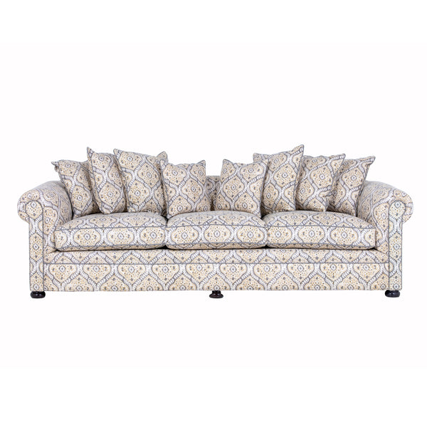 a grey and beige modern chesterfield sofa