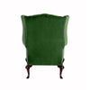 back of green velvet wingchair 
