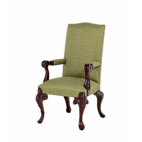 Aunties Georgian style dinning Carvers in Luxurious green fabric