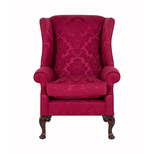 The Blandford Wingchair in Lymington Damask Redcurrant