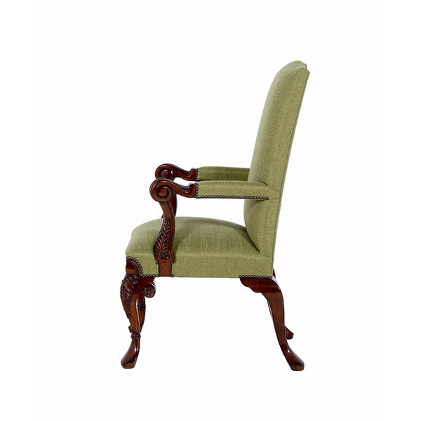 Aunties Georgian style dinning Carvers in Luxurious green fabric