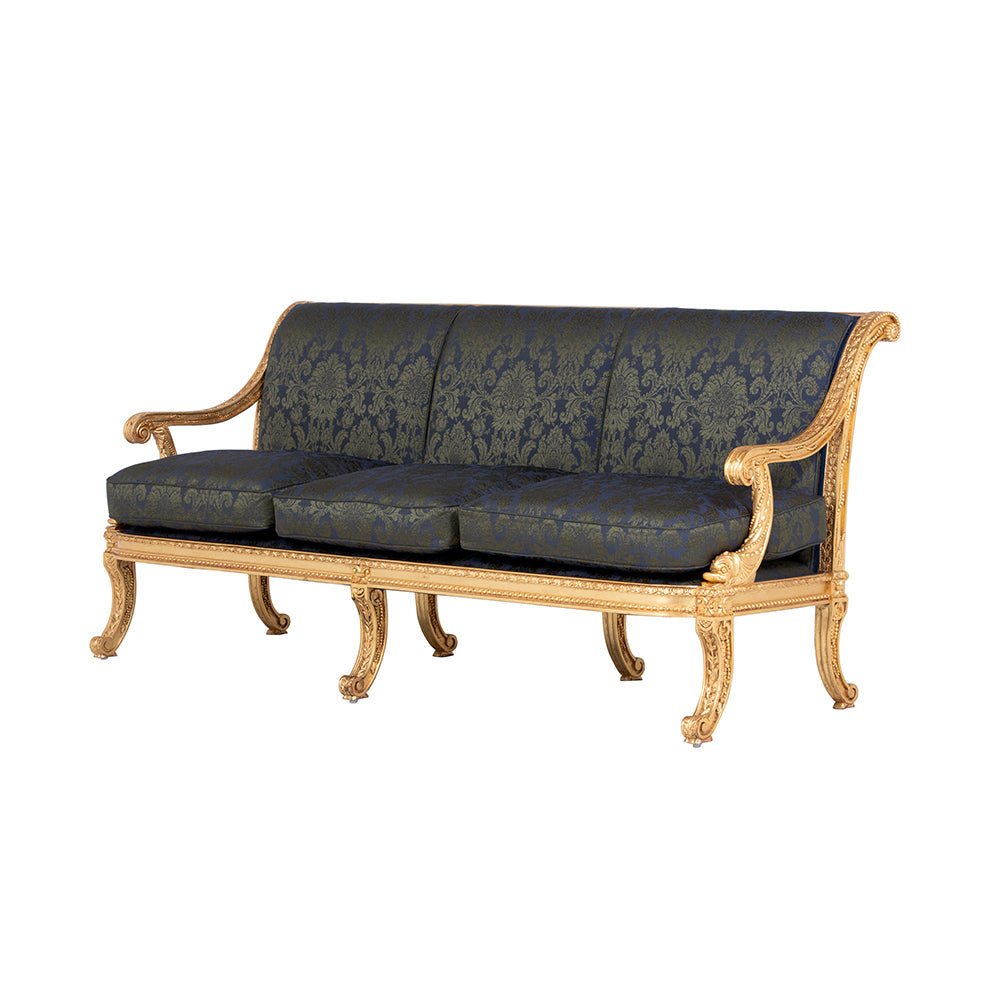 18th century replica sofa in damask silk fabric