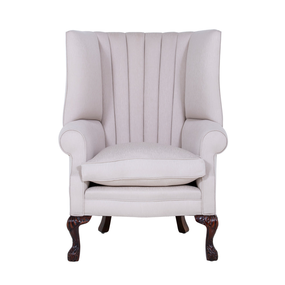 handmade chair in neutral beige fabric