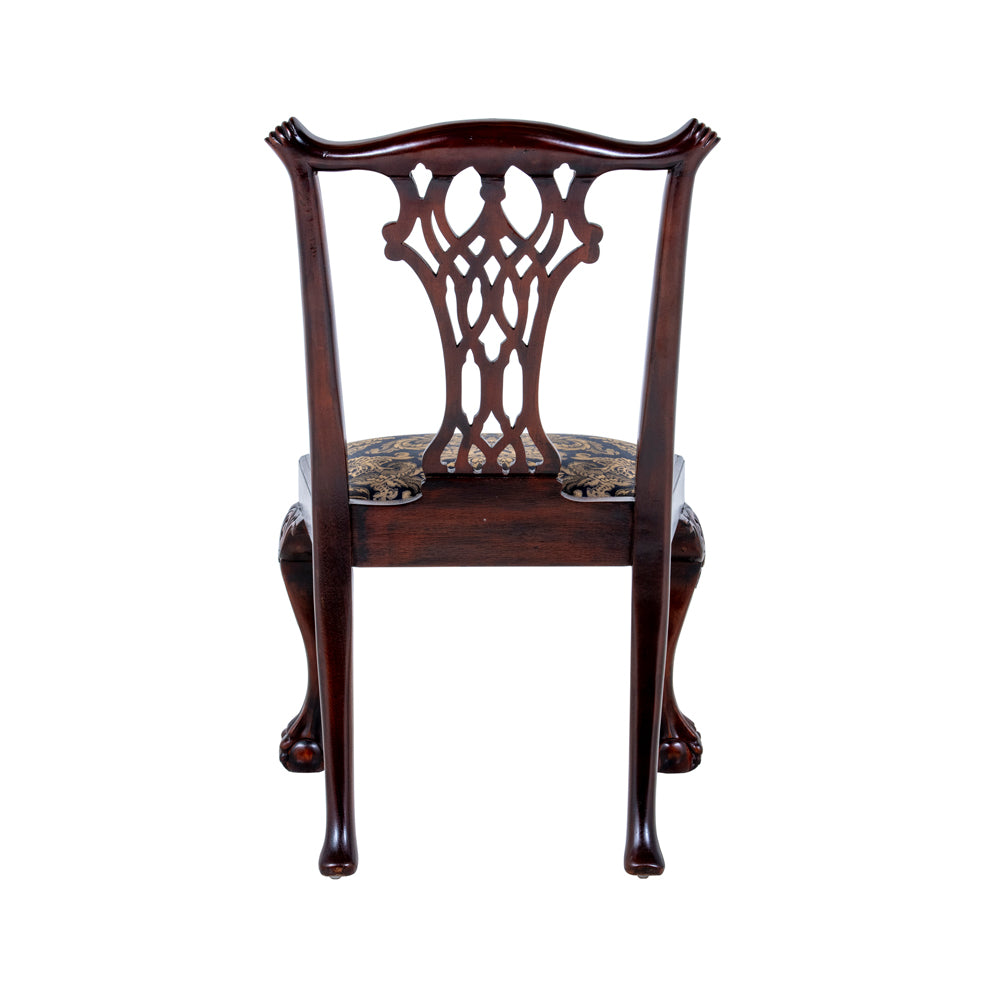 Chippendale Dining Chair Upholstered In Blue Damask
