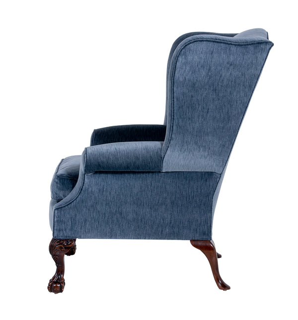 side of blue wingchair