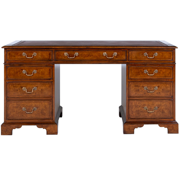 Burr walnut pedestal desk