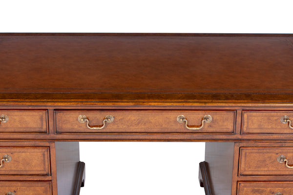 Burr walnut pedestal desk