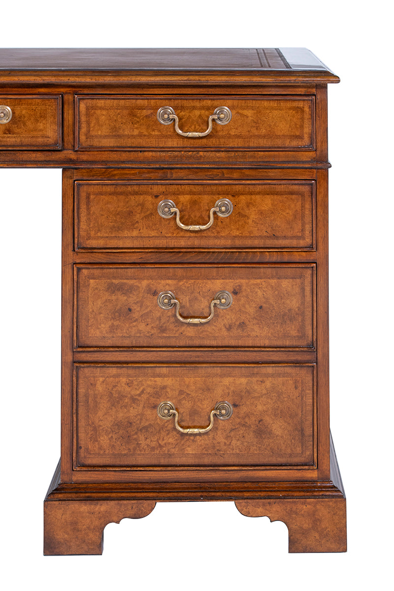 Burr walnut pedestal desk
