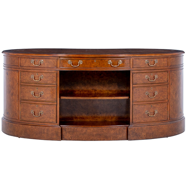 Burr Walnut Kidney Pedestal Desk