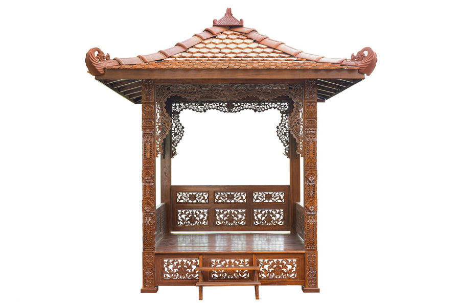 Intricately Carved Japanese Pagoda in Stained Finish