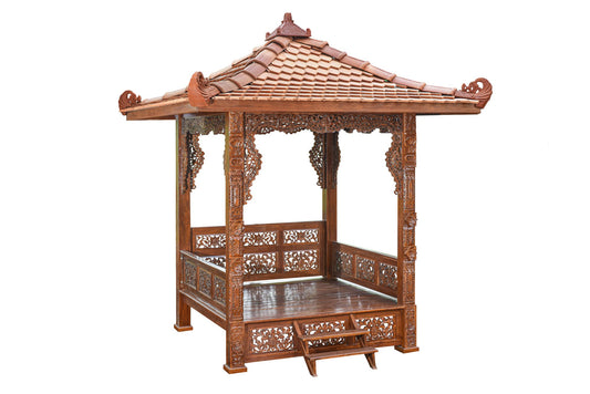 Intricately Carved Japanese Pagoda in Stained Finish
