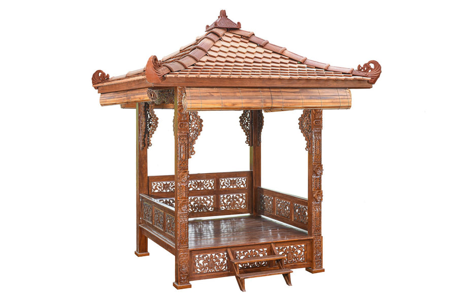 Intricately Carved Japanese Pagoda in Stained Finish