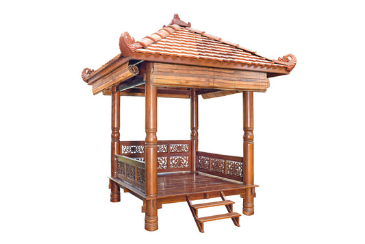 Hand Carved Japanese Pagoda in Stained Finish