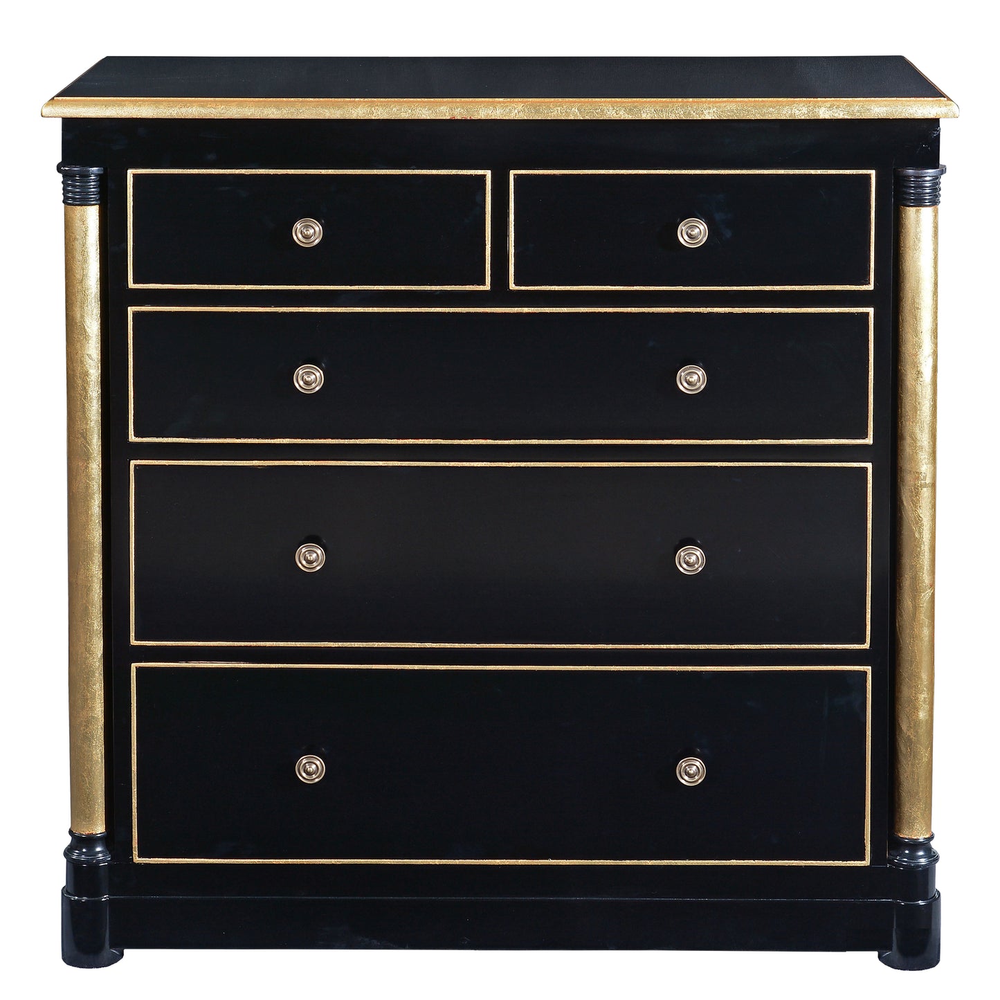 Empire Style Ebony Five Drawer Chest with Gilt
