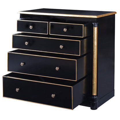 Empire Style Ebony Five Drawer Chest with Gilt
