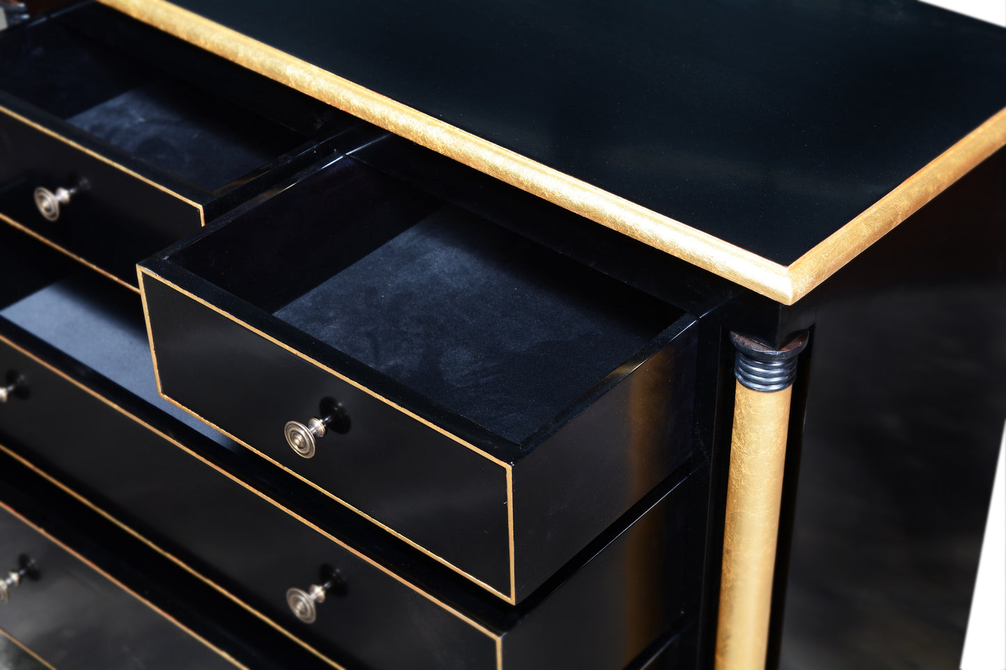 Empire Style Ebony Five Drawer Chest with Gilt