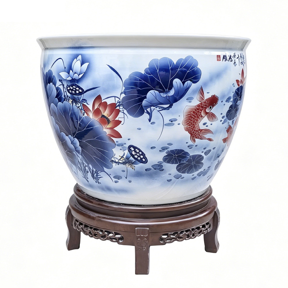 Blue & White Koi Fish Planter