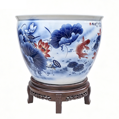 Blue & White Koi Fish Planter