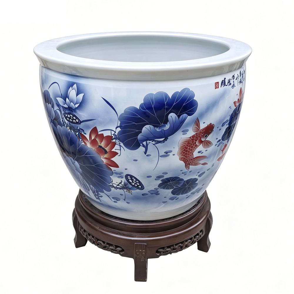 Blue & White Koi Fish Planter