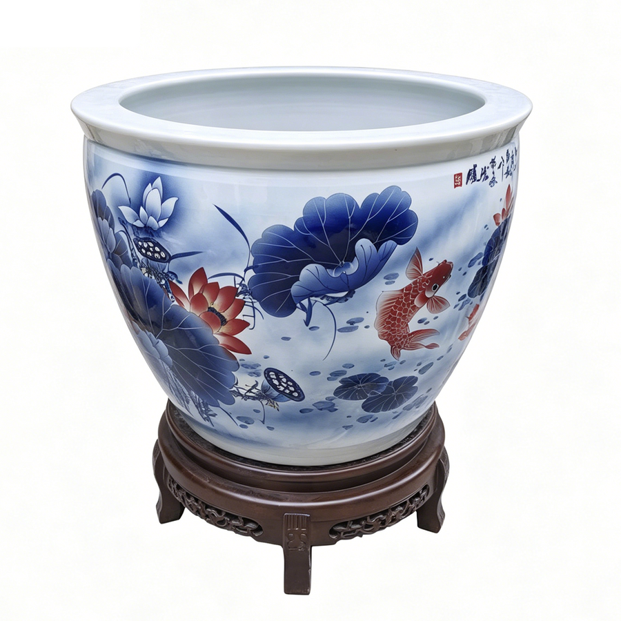 Blue & White Koi Fish Planter