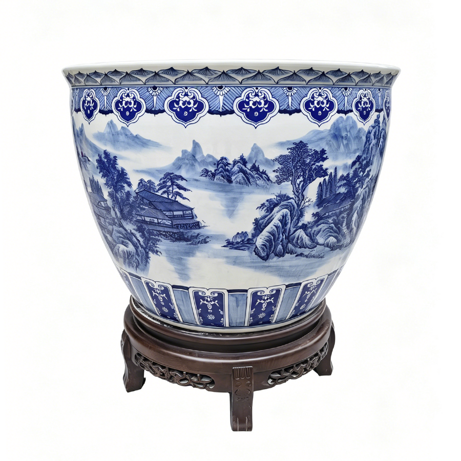 Blue & White Oriental Landscape Planter