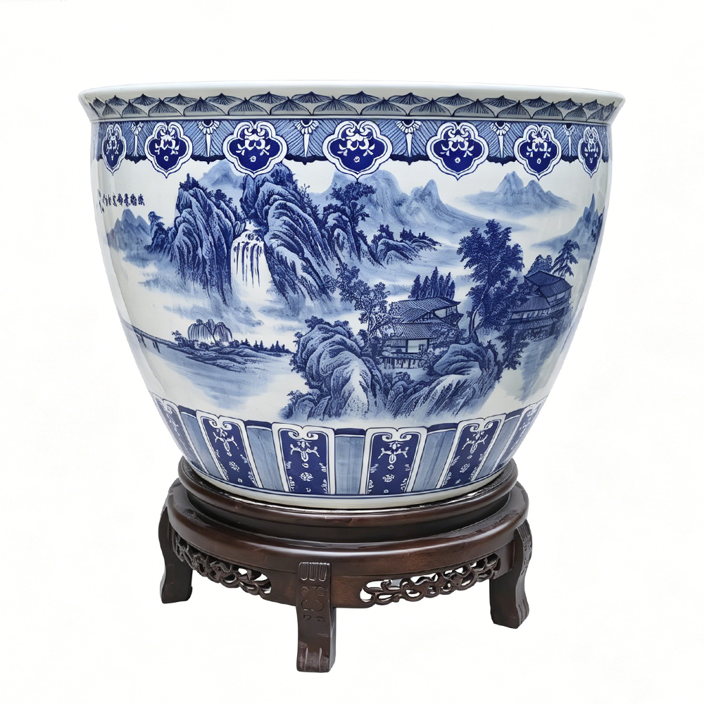 Blue & White Oriental Landscape Planter