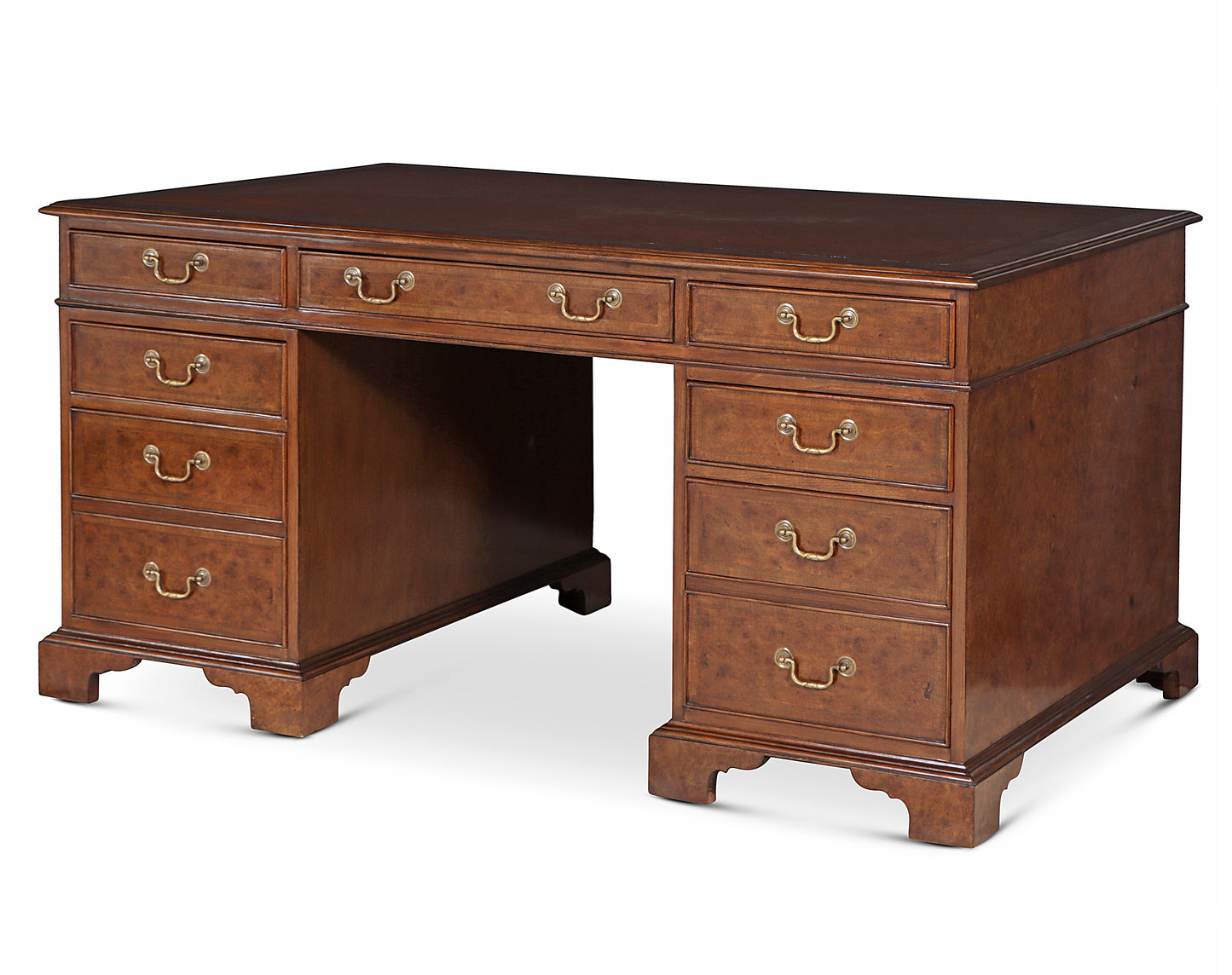 Burr walnut pedestal desk