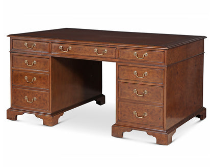 Burr walnut pedestal desk