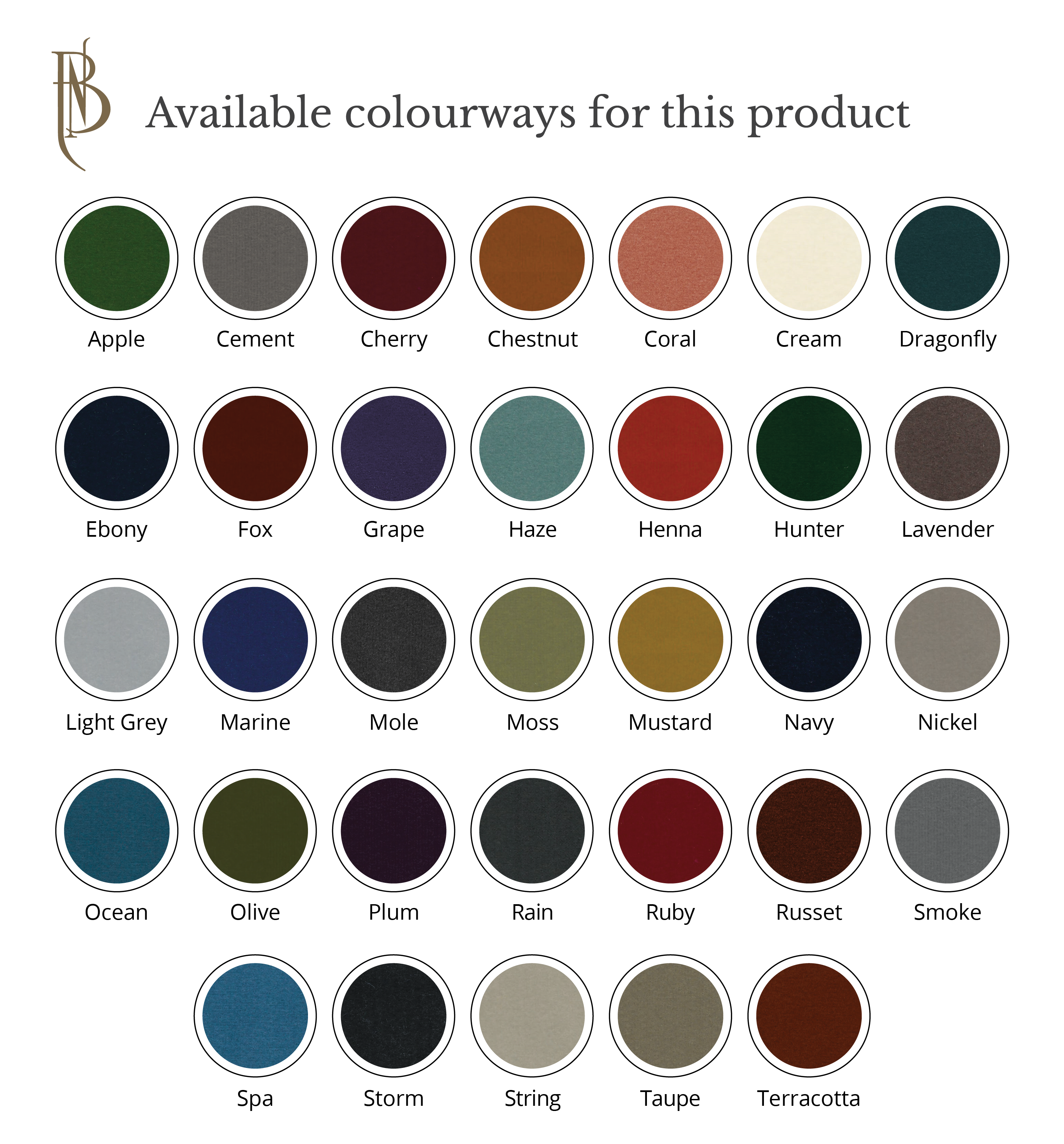 Colour swatches of Wemyss Fiora Fabric Velvet