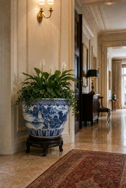 Blue & White Oriental Landscape Planter