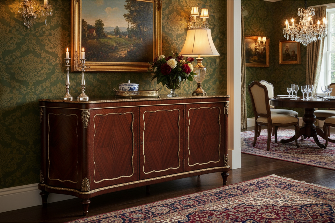English Dining Room with Serpentine Buffet Sideboard