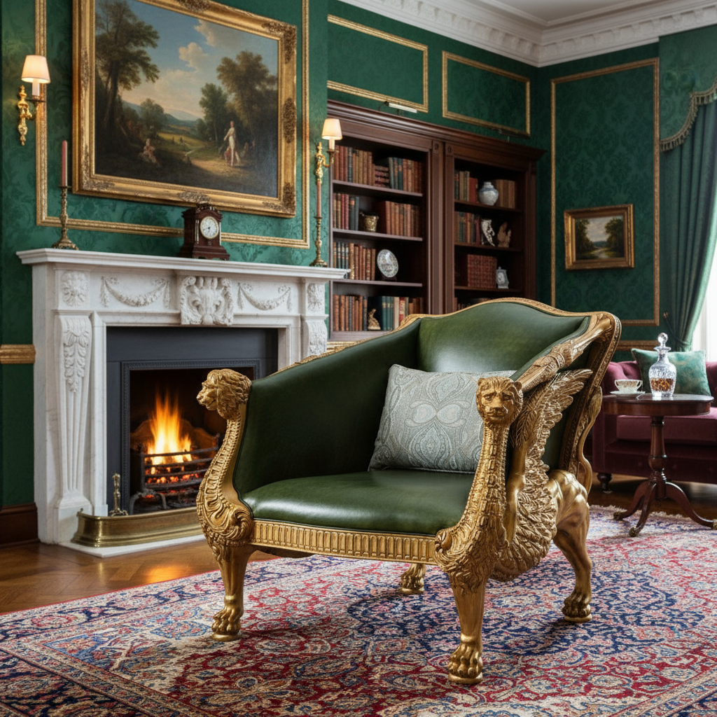 English Drawing Room with Gilded Lion Armchair